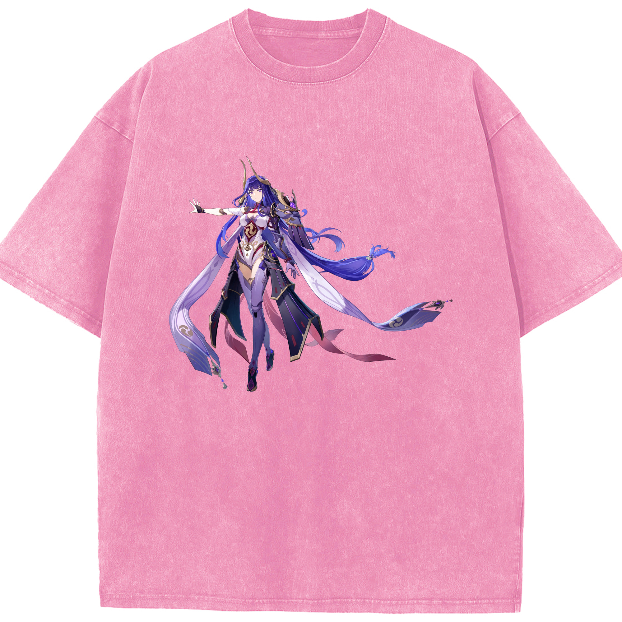 げんし神 雷電将軍 らいでんしょうぐん genshin Raiden Shogun 綿100% ヴィンテージ風 半袖Tシャツ（フロントプリント）